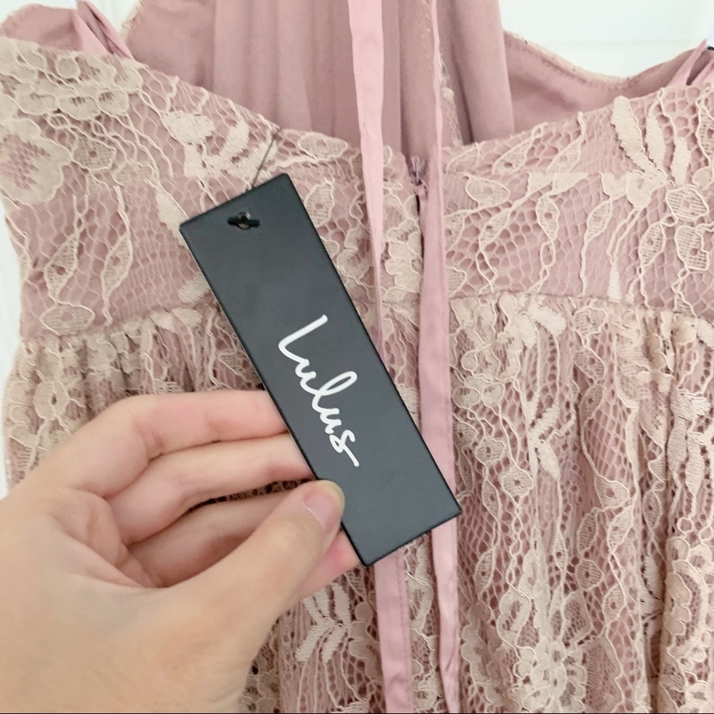 Stolen Moments Dusty Pink Lace-Up Lace Maxi Dress - Picture 12 of 14
